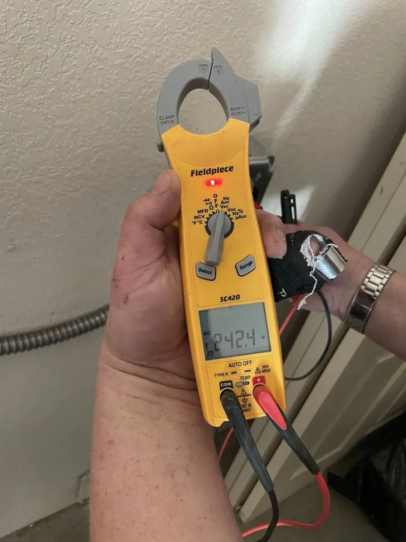 Voltage testing with clamp meter during Hot Tub / Pool Electrical Wiring in Mission Hills